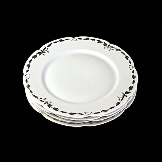Antique Salad Plates, Old Abbey, Limoges France, Latrille Freres, Raised Gold, Hand Painted, Set of 4, Rare, Hard to Find