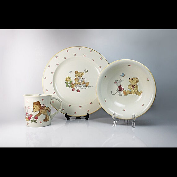 Children's Dinnerware, Mikasa, Teddy Pattern, Plate, Mug, Bowl, New In Box, Discontinued
