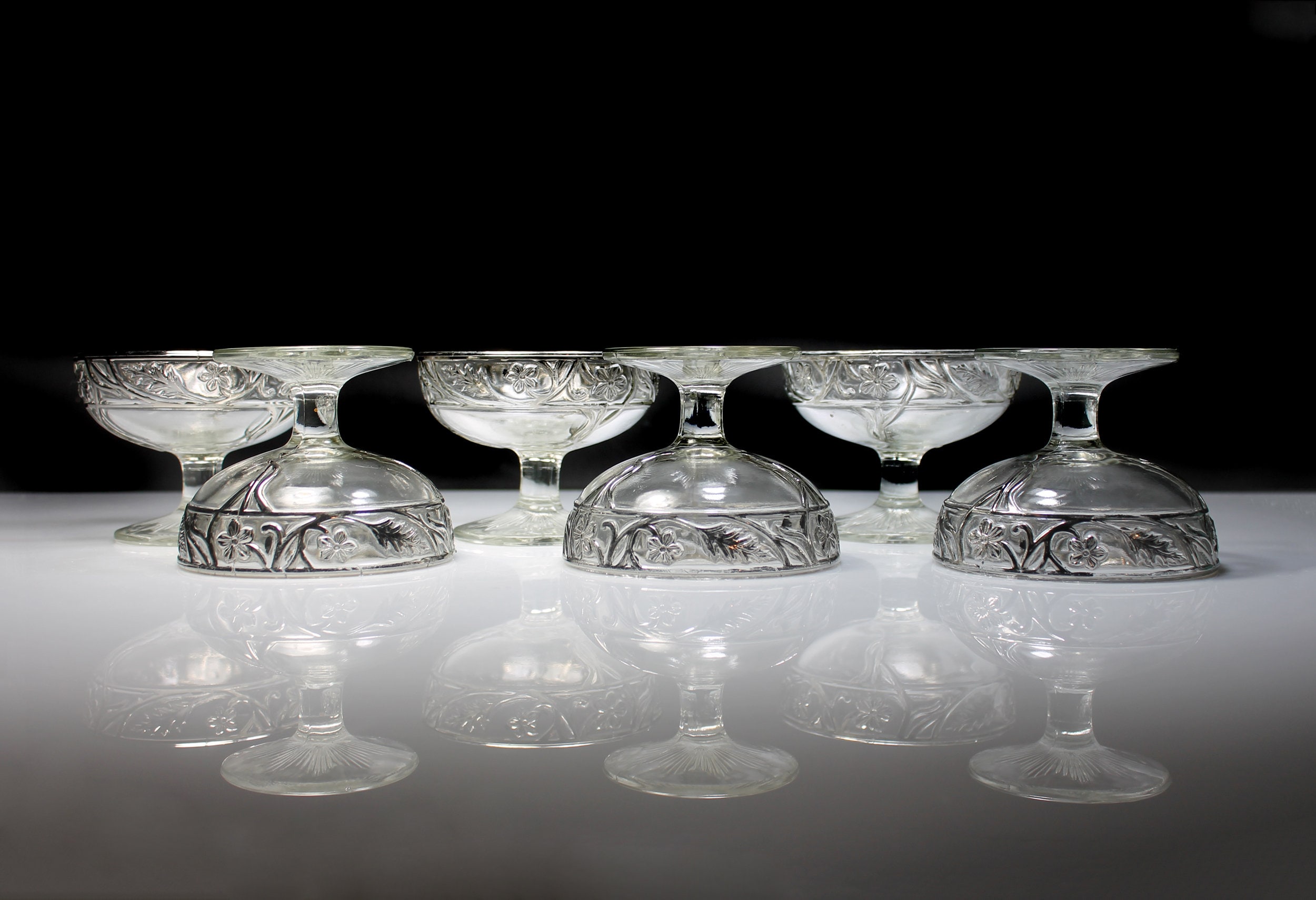 Antique Dessert Bowls, Sterling Silver Overlay, Silver on Glass