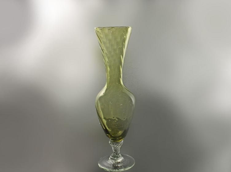 Yellow Bud Vase, Hand Blown Glass, Clear Glass Base, Clear Glass