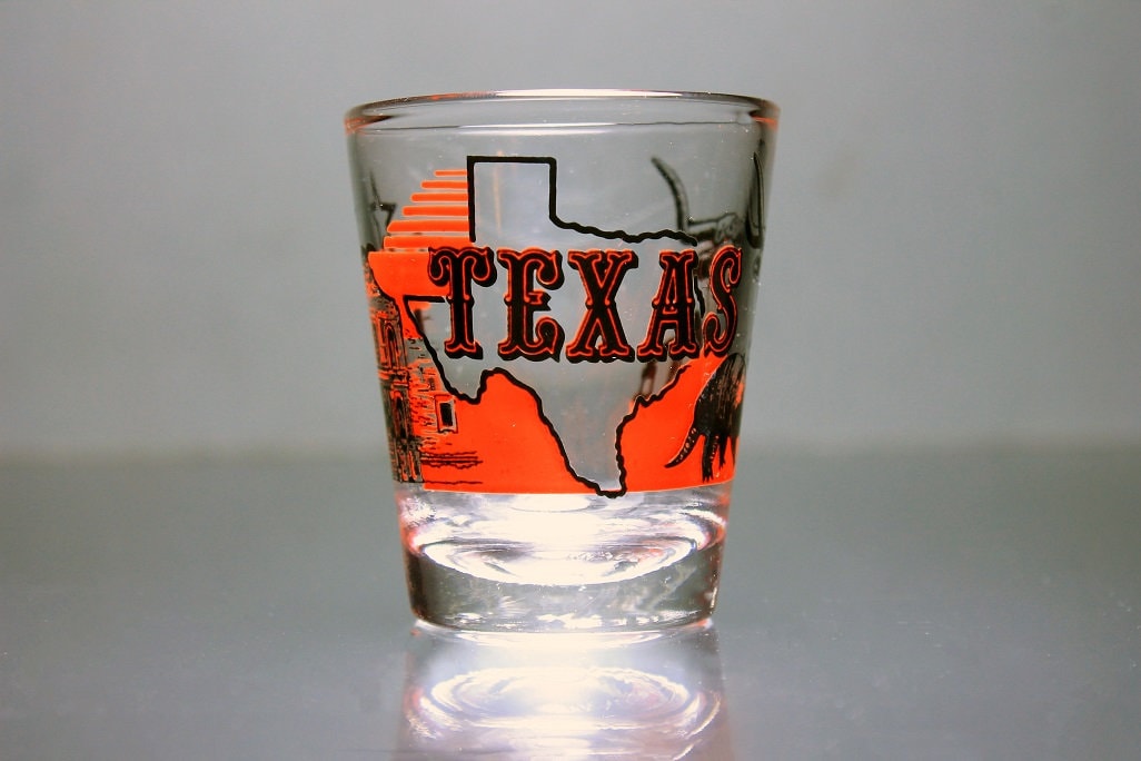 Souvenir Shot Glass, Texas, State Design, Red and Black, Clear Glass