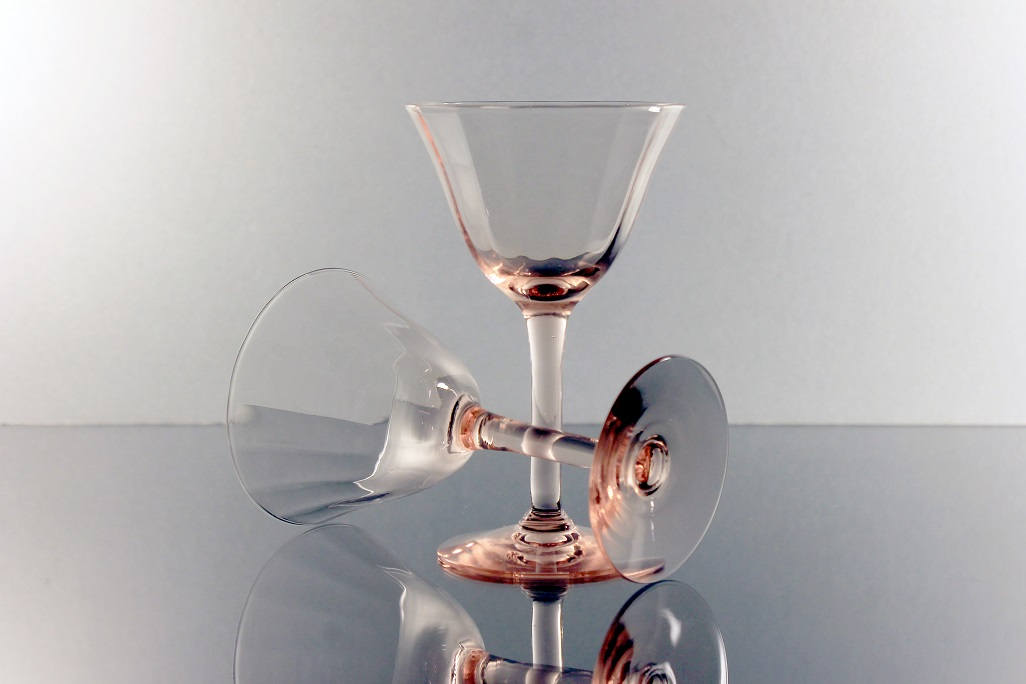 Pink Cordial Glasses, Optic Paneled, Depression Glass, Cocktail Glasses
