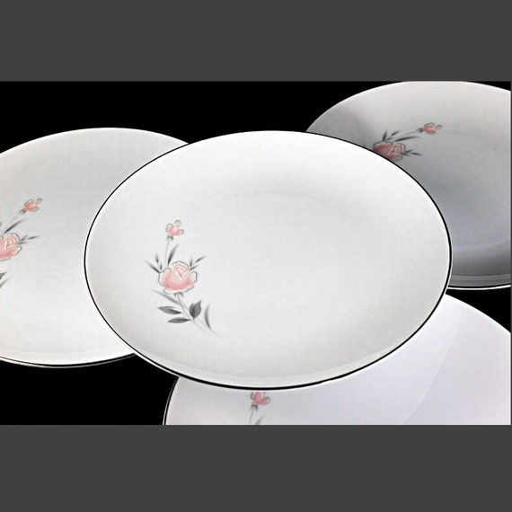 Salad Plates, Royal Court, Belle Rose, Pink Rose and Bud, Set of 4, Fine China