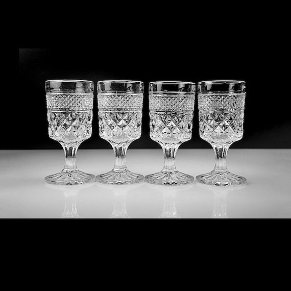 Anchor Hocking Wexford Small Wine Glasses, Set of 4 - Pressed Glass Diamond Pattern