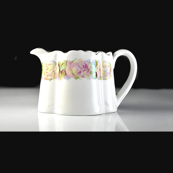 Antique Bavaria Porcelain Creamer, ZS & Co, Floral Rose Cream Pitcher