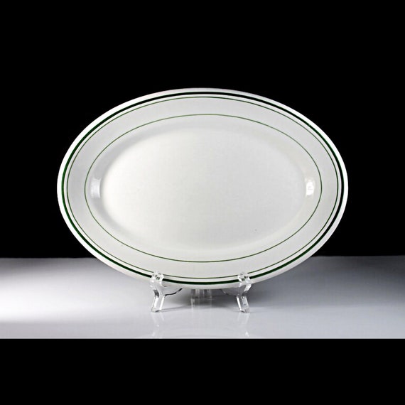 Relish Platter, Wellsville China, Green Lines, Restaurant Grade, 11 Inch