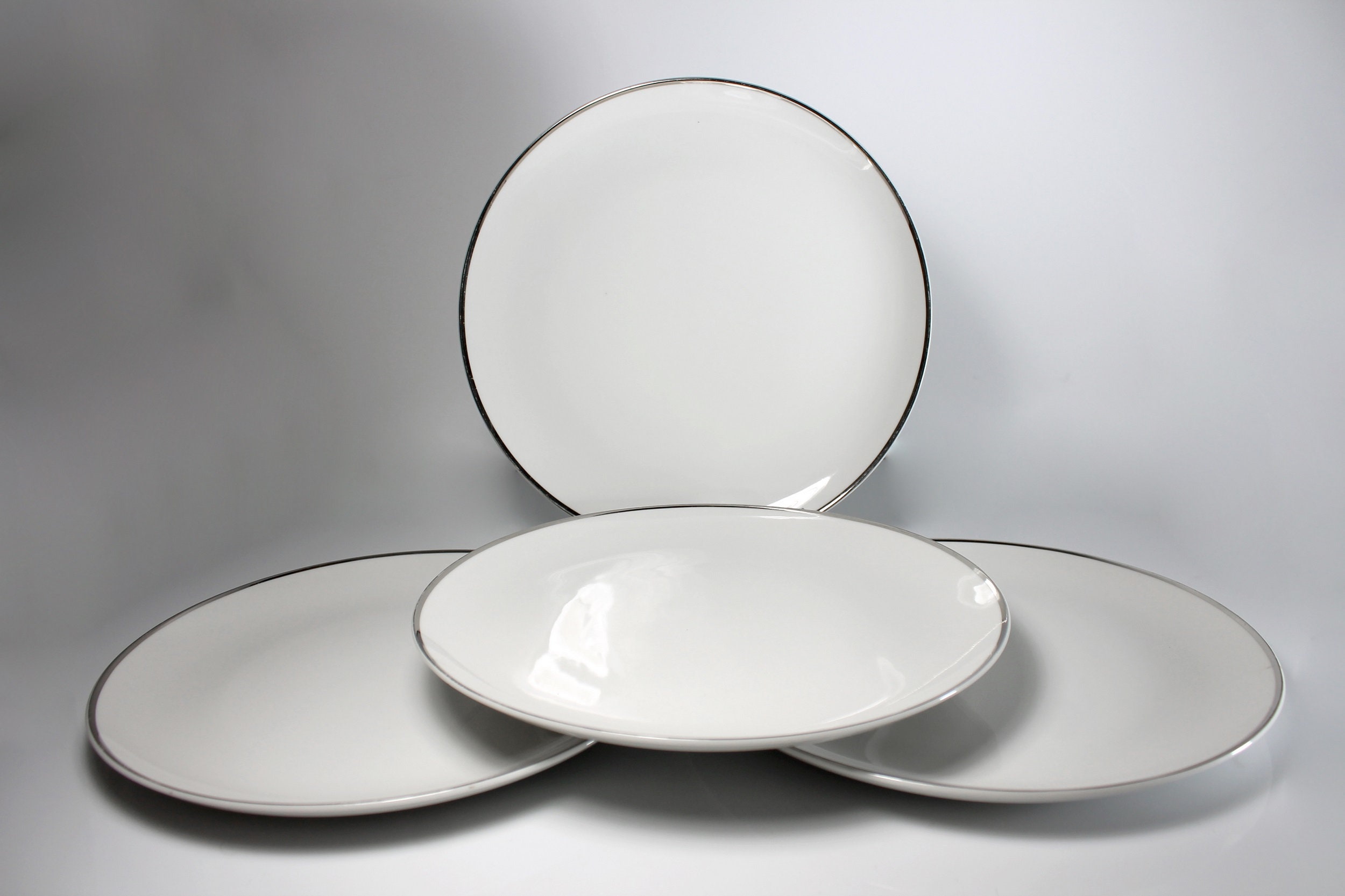 Dinner Plates, Harmony House, Moderne, Platinum Trim, Set of 4, Fine