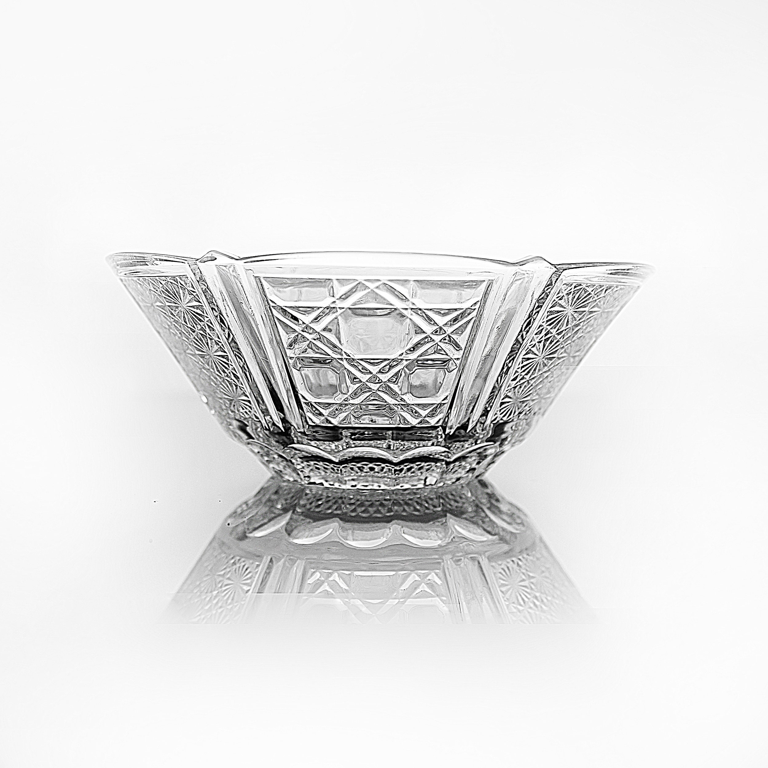 Serving Bowl, KIG Indonesia, Clear Glass, Daisy and Cane, Textured