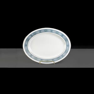 Noritake Larue Oval Platter - 11 Inch – White with Turquoise & Platinum Floral Border – Vintage Japan China