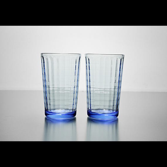 Pasabahce Scottish Blue Juice Glasses – Set of 2, 6 Ounce, Blue Tinted Square Design Glassware, Perfect for Retro or Modern Kitchens
