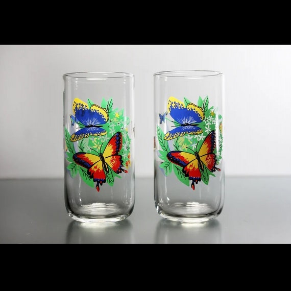 Tumblers, Tabletops Unlimited, Butterflies, Set of 2, 16 Ounce