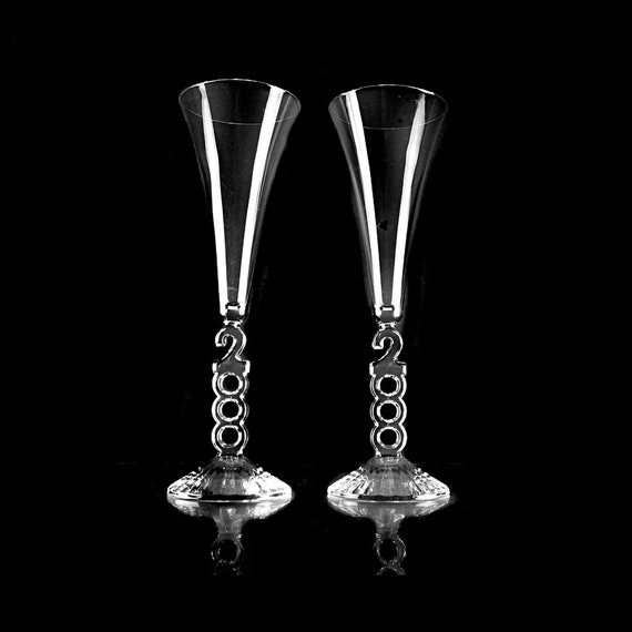 Crystal Toasting Flutes, Cristal d'Arques, Millennium, Champagne Flutes, Giftware, Discontinued, Set of 2