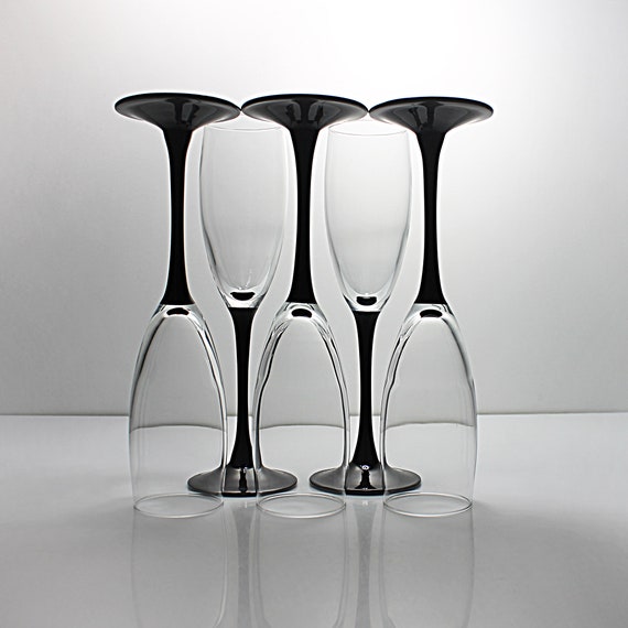 Champagne Flutes, Cristal D'Arques-Durand, Domino Signature Black, Toasting Glasses, Barware, Set of 5