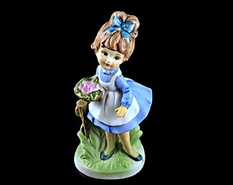 Girl Figurine, Made in Taiwan, Girl Statue, Girl with Basket