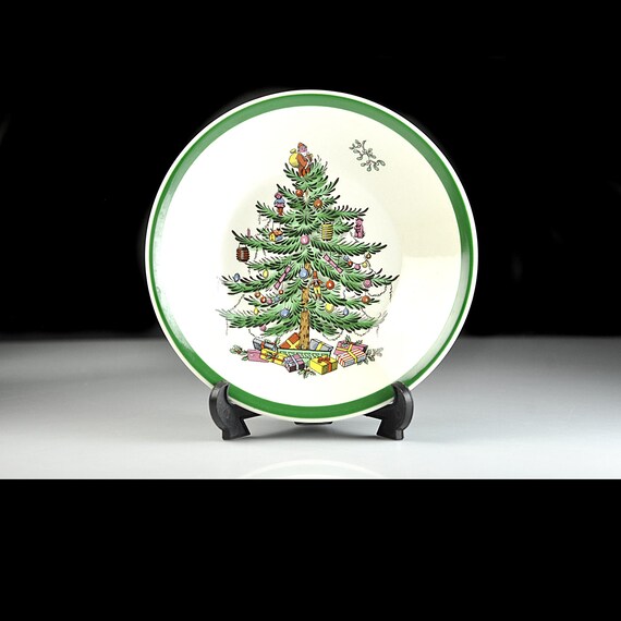 Vintage Spode Christmas Tree Bowl, England S3324, Holiday Dessert Berry Dish, Green Rim