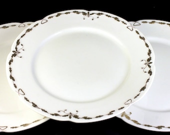 Antique Dinner Plates, Old Abbey, Limoges France, Latrille Freres, Raised Gold, Hand Painted, Set of 3, Rare, Hard to Find