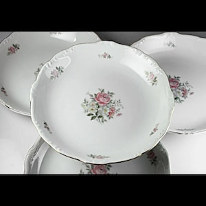 Coupe Soup Bowls, Crest Wood, Georgian Rose, Pink Floral, Set of 4