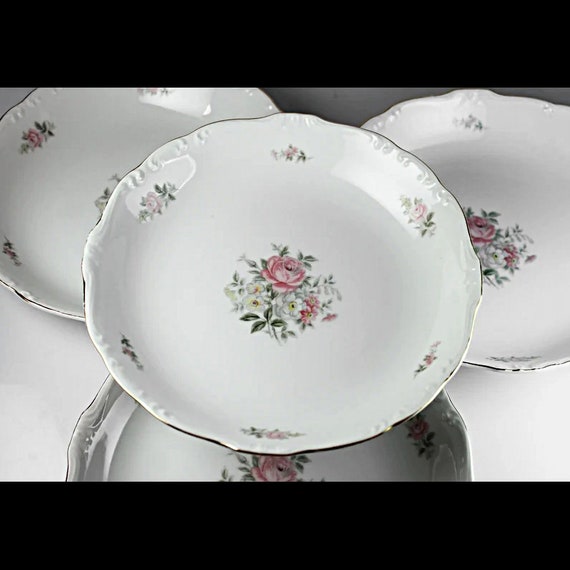 Coupe Soup Bowls, Crest Wood, Georgian Rose, Pink Floral, Set of 4