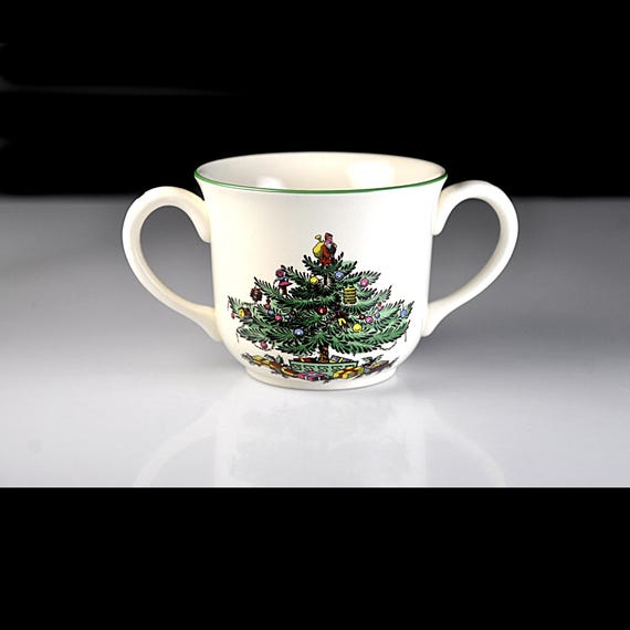 Vintage Spode Christmas Tree Two Handled Cup, England S3324, Holiday Soup Mug, Replacement Piece