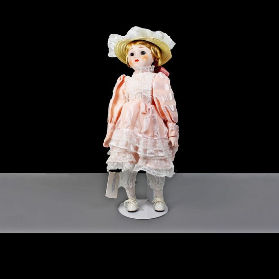 Bisque Porcelain Doll, Heritage Mint Ltd., Ashley, America's Dolls, 16-inch Doll, Display Doll, Stand Included