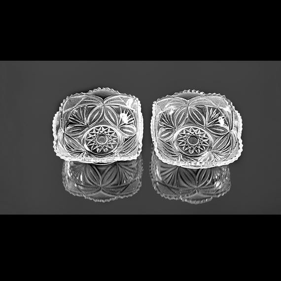 Antique EAPG Glass Bowls, Bryce Higbee Monarch Pattern, Set of 2