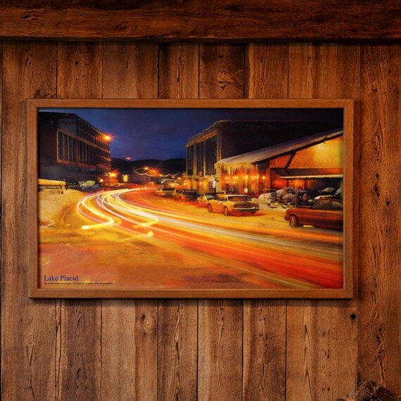 Vintage Lake Placid Olympic Era Poster Signed Night Photography 24x32