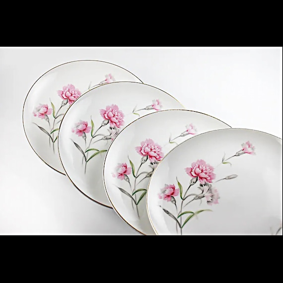 Bread and Butter Plates, Royal Court China, Carnation, Fine China, Set of 4