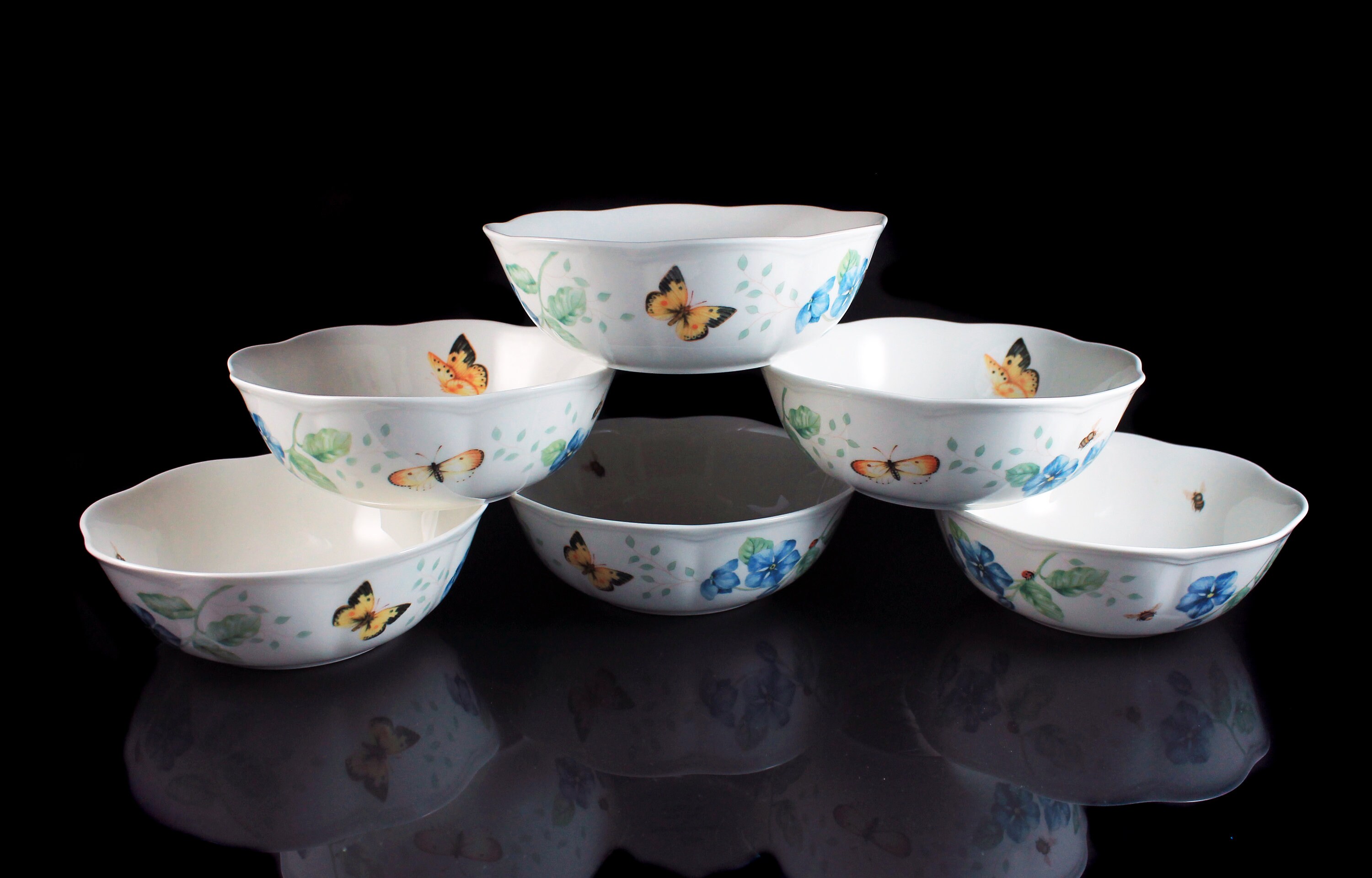 Cereal Bowls, Lenox, Butterfly Meadow, Set of Six, Soup Bowls