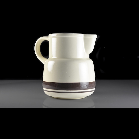 McCoy 32oz Stoneware Pitcher - Cream with Brown Stripes - Mid-Century Pottery