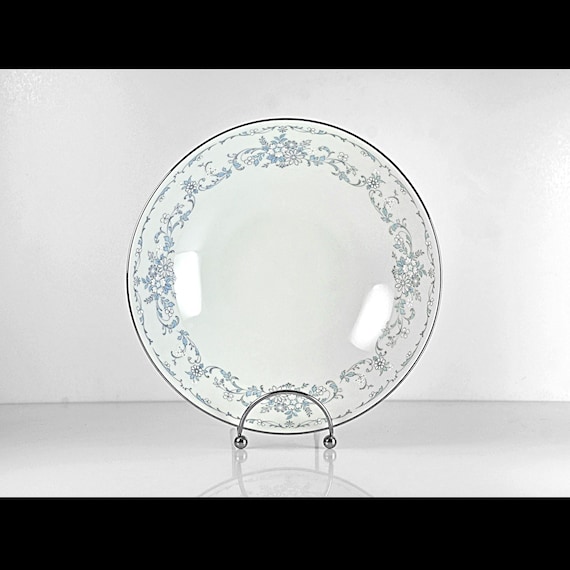 Noritake Fascination Vegetable Bowl – Fine China Blue and Gray Floral with Platinum Trim