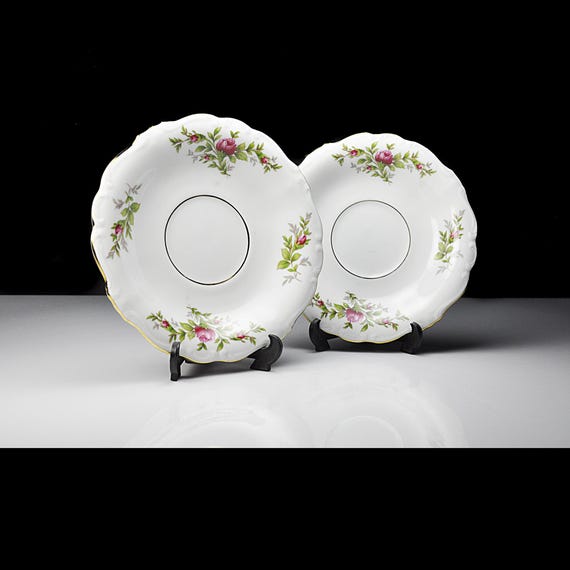Johann Haviland Moss Rose Saucers – Vintage Bavarian Fine China, Pink Floral with Gold Trim, Set of 2, Cottagecore Tableware