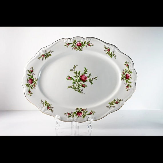 Oval Platter, Johann Haviland, Moss Rose, 13 Inch, White China, Embossed, Gold Trim