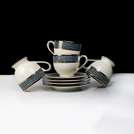 Cups and Saucers, Mikasa, Ebony Flair, Set of Four, Fine China, Discontinued