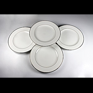 Bread and Butter Plates,  Johann Haviland Bavaria, Golden Band, White and Gold, Set of 4, Fine China, Roll Plates, Biscuit Plates
