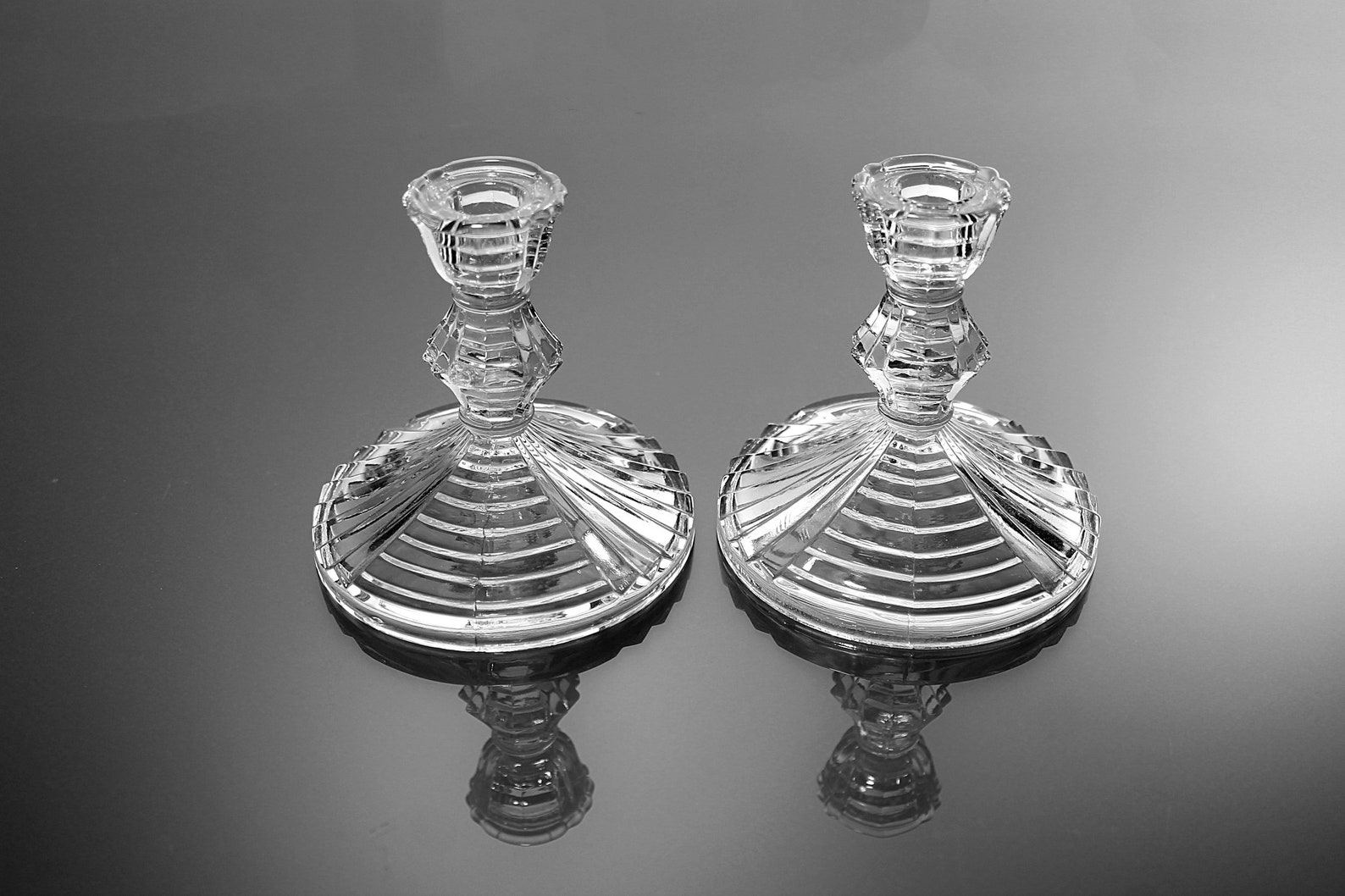 Ribbed Candlesticks Set of 2 Clear Glass 4 Inch Etsy