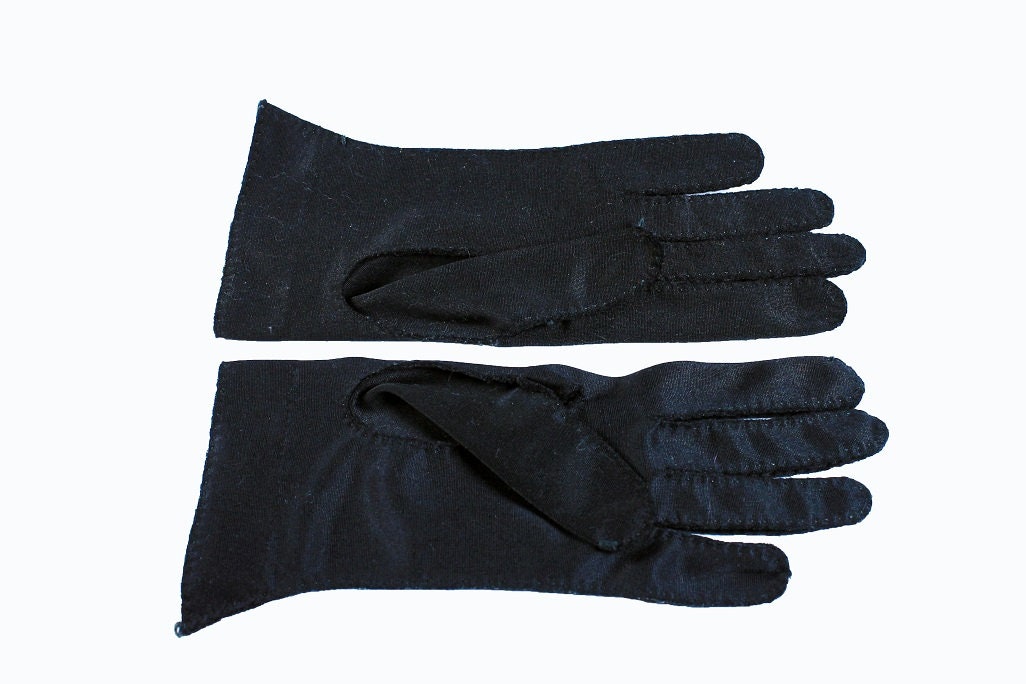 Black Ladies Gloves, Selecta, Double Woven, Nylon, Size 6 1/2, Small