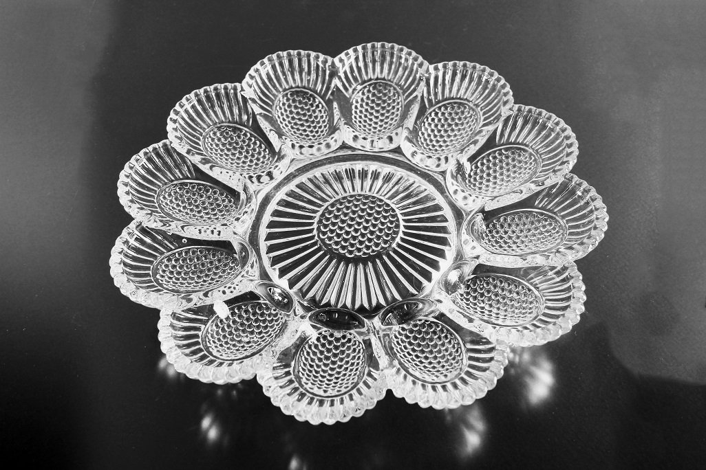 Deviled Egg Relish Tray, Egg Plate, Portieux France, Hobnail and Ray