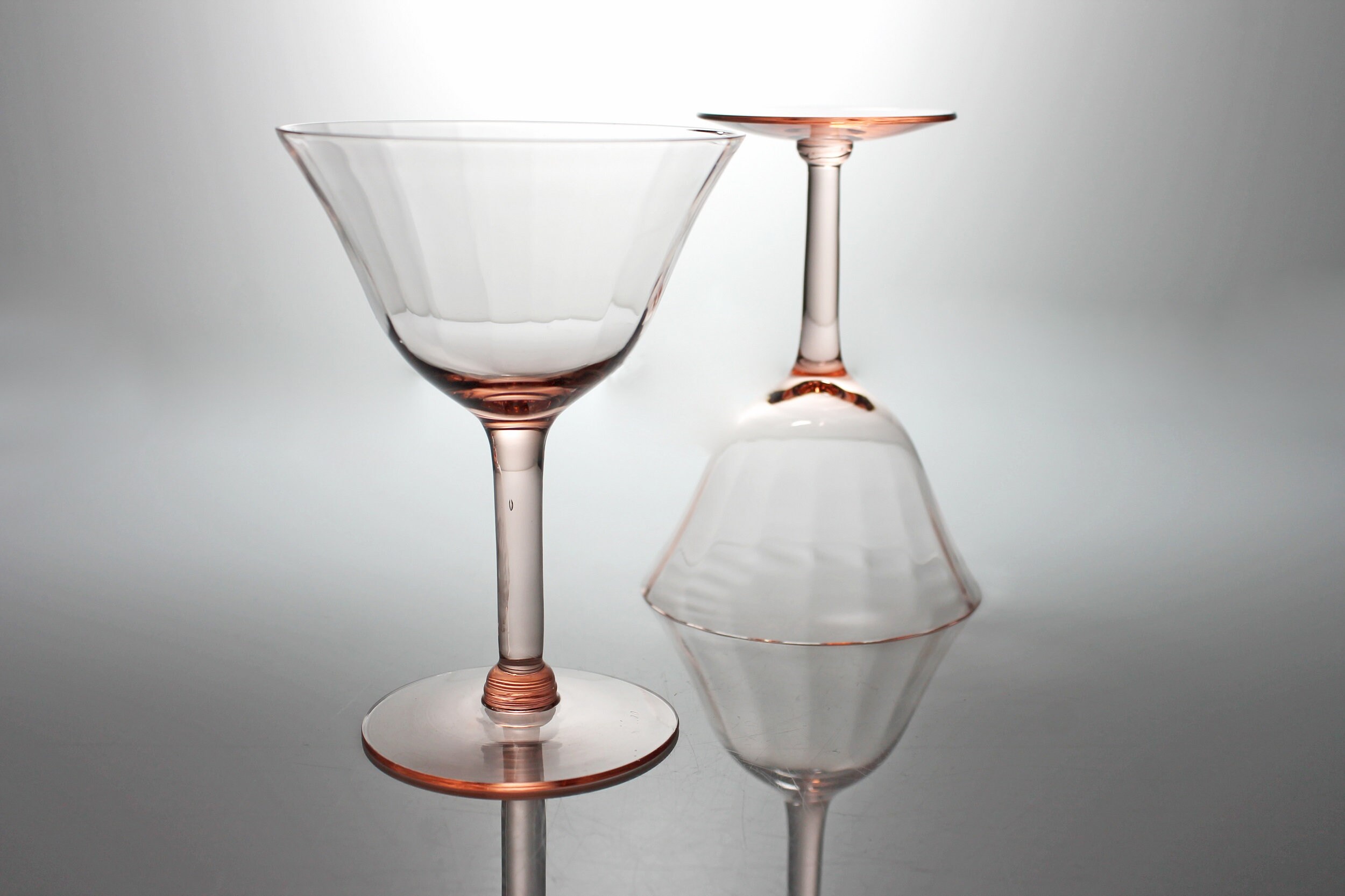 Pink Wine Glasses, Optic Paneled, Depression Glass, Cocktail Glasses