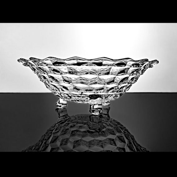 Three Toed Bowl, Fostoria, American, Cubed, Clear Glass, Tableware, Discontinued, Centerpiece