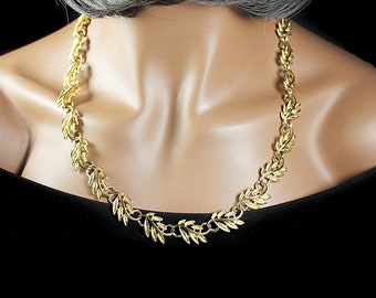 Leaf Necklace, Gold Tone, Adjustable Length, Costume Jewelry
