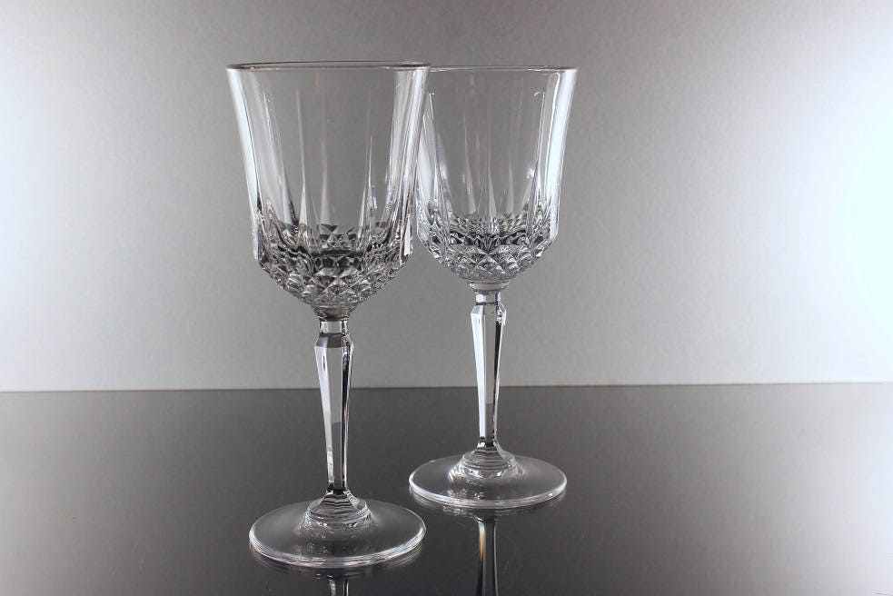 Crystal Wine Glasses, 24 Lead Crystal, Cut Glass, Set of 2, Water
