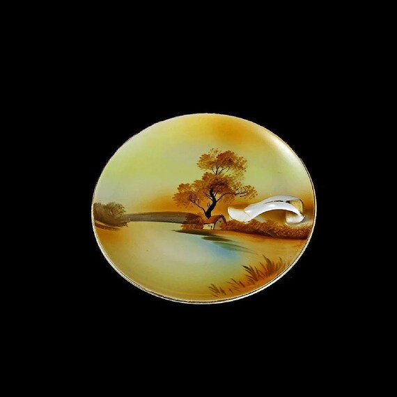 Noritake Lemon Dish,  Lemon Tray, Tray With Handle, Hand Painted China, Tree In The Meadow