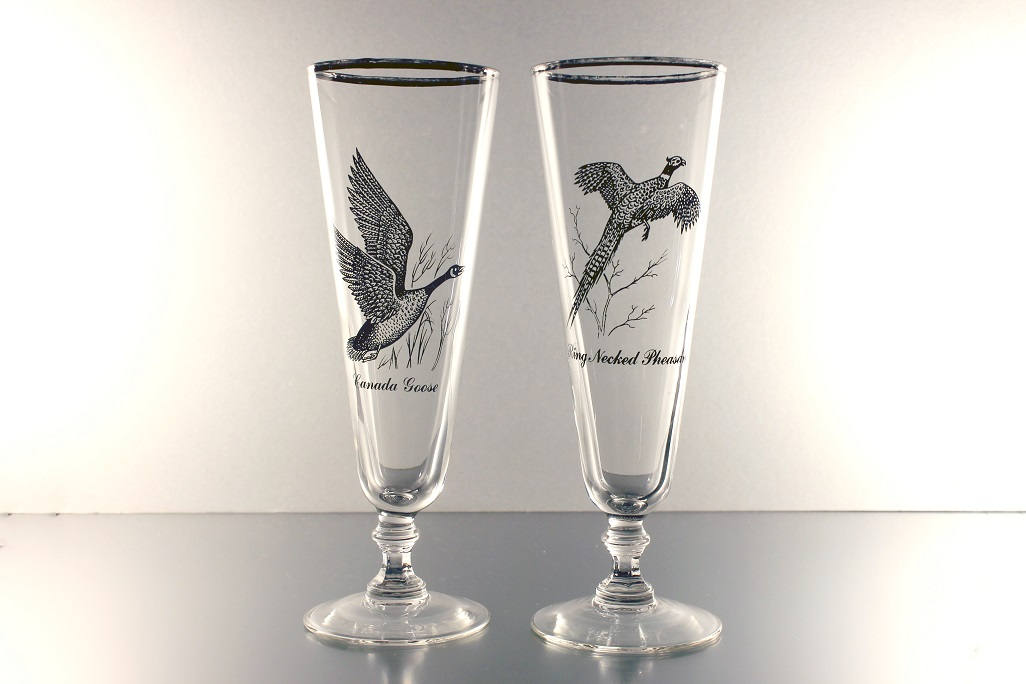 Pilsner Glasses, Sportsman, Federal Glass, Set of 2, Ring Neck Pheasant