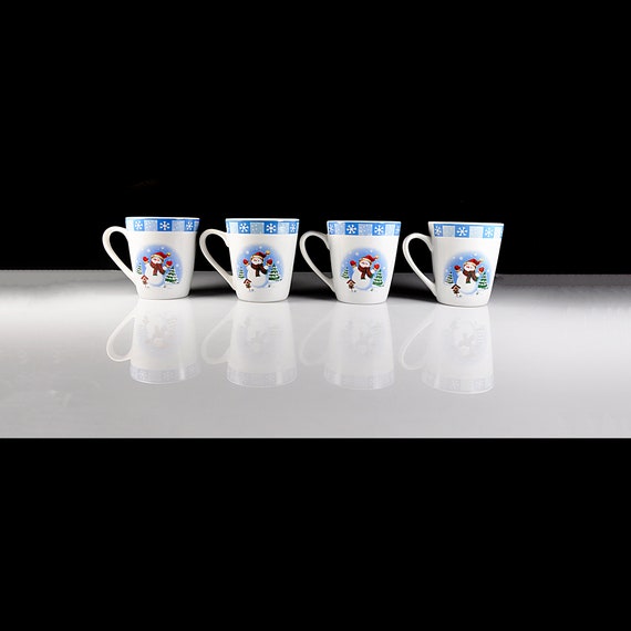 Mugs, Merry Brite, Set of 4, Snowman, Winter and Holiday Decor
