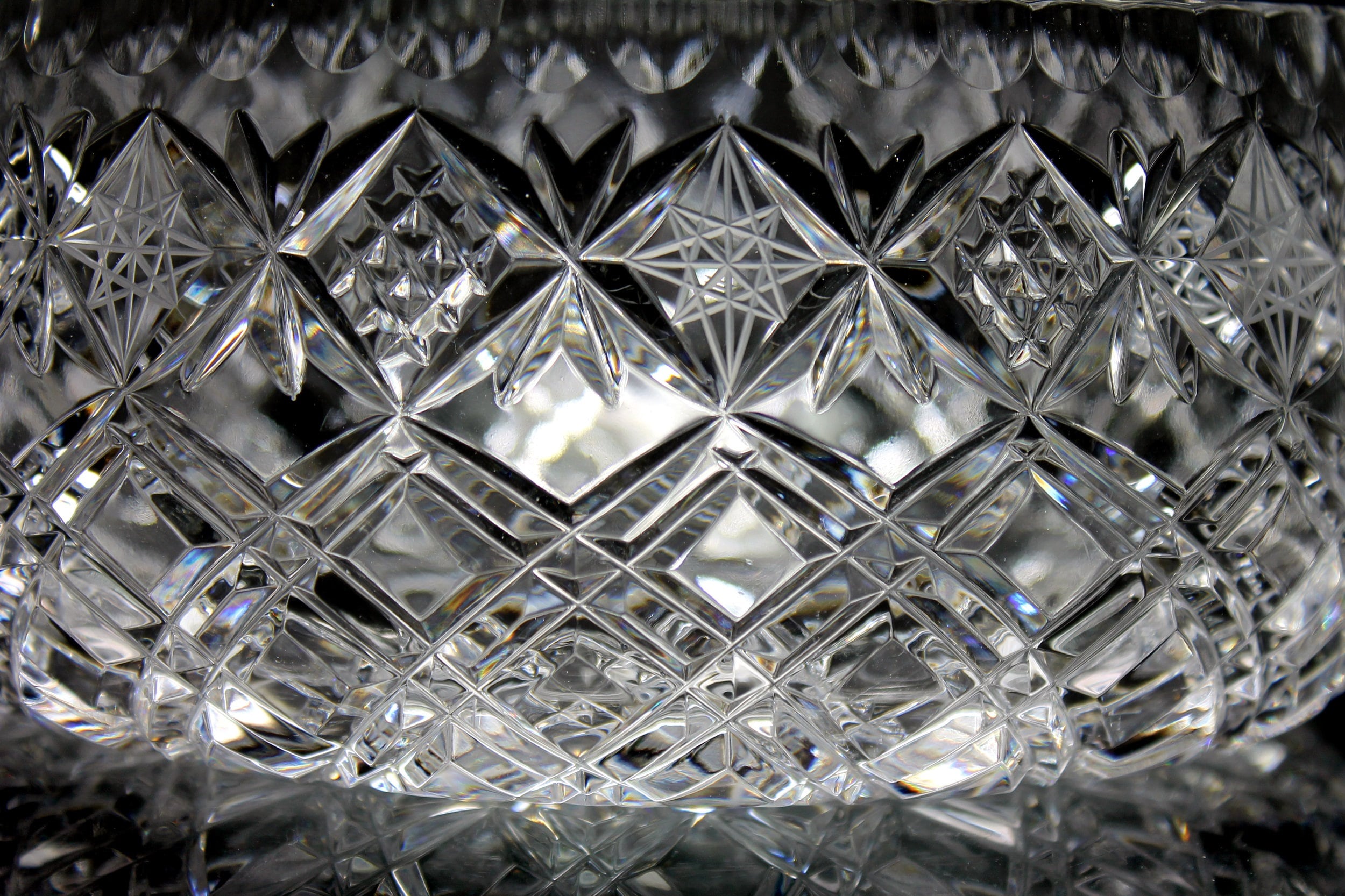 Lausitzer Crystal Bowl, Heavy, Clear Cut Glass, Crisscross