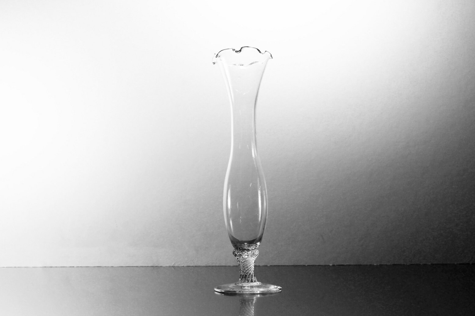 Bud Vase, Hand Blown Glass, Swirled Stem, Pedestal, Clear Glass