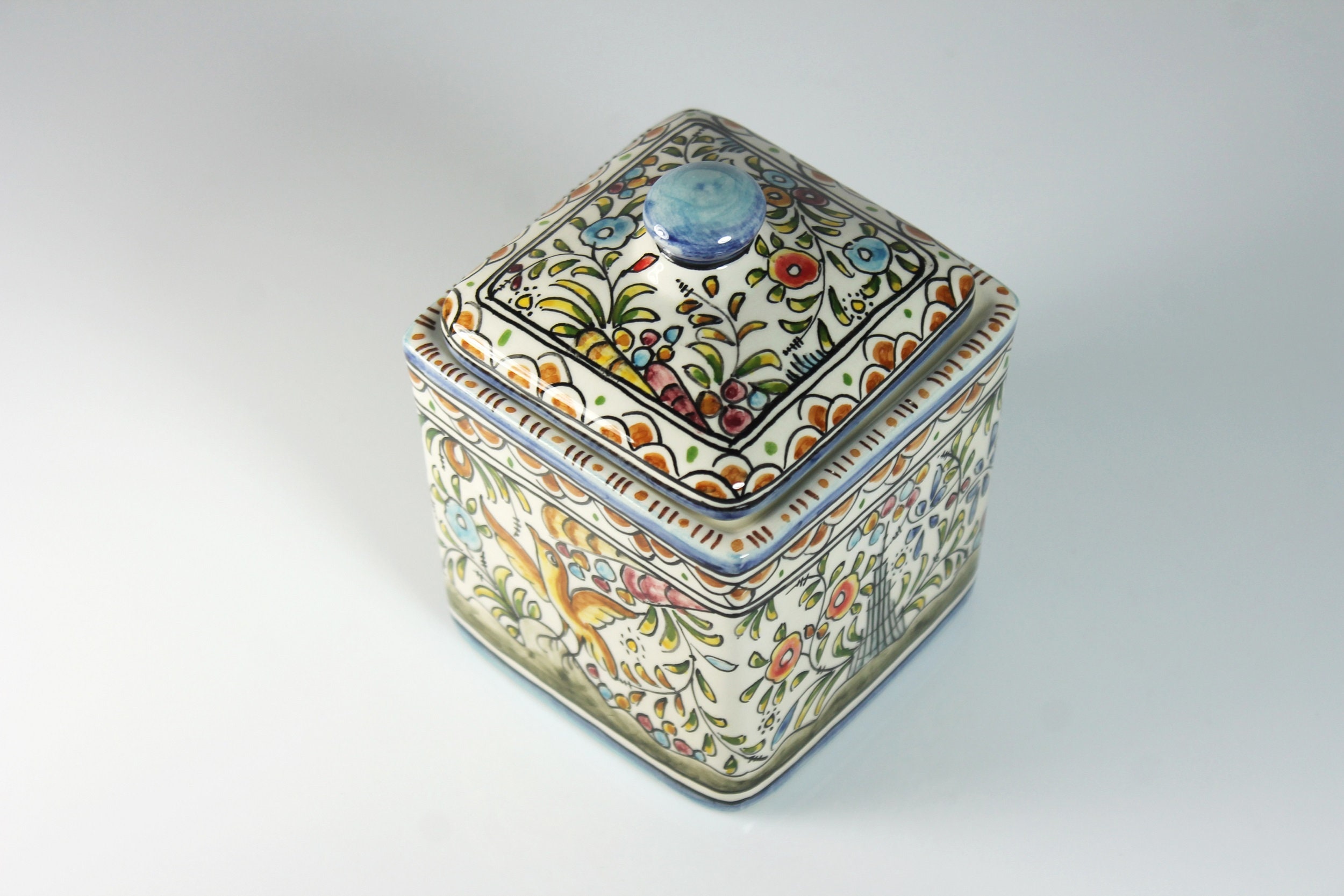 Coimbra Portuguese Covered Jar, Ceramic, Multicolored, Decorative Jar