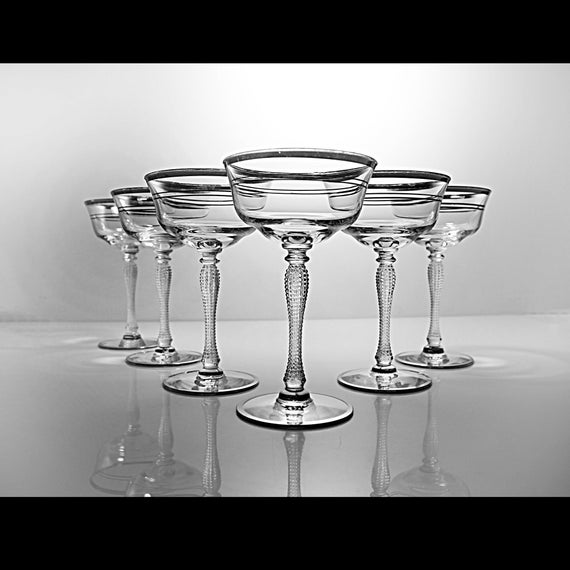 Champagne Glasses, Libbey Glass Co, Vesta Platinum, Sherbet, Set of Six