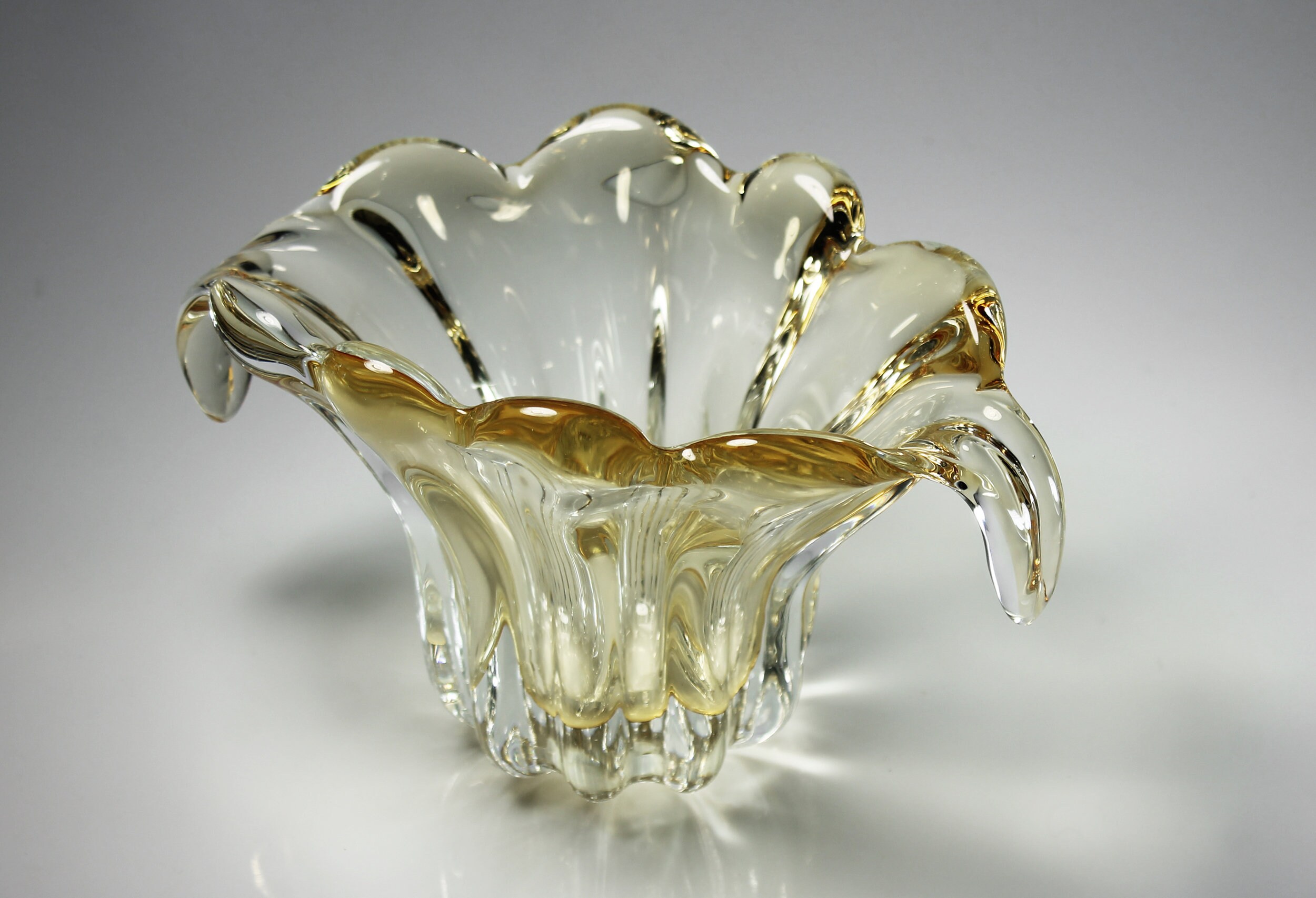 Art Glass Bowl, Display Bowl, Murano Style, Green and Gold, Decorative