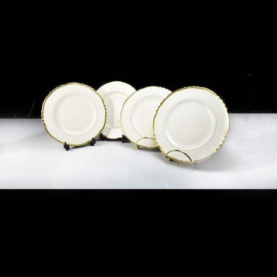 Syracuse China Old Ivory Brantley Bread and Butter Plates – Set of 4 - 6 Inch - Gold Trim – Made in USA (1949–1967)